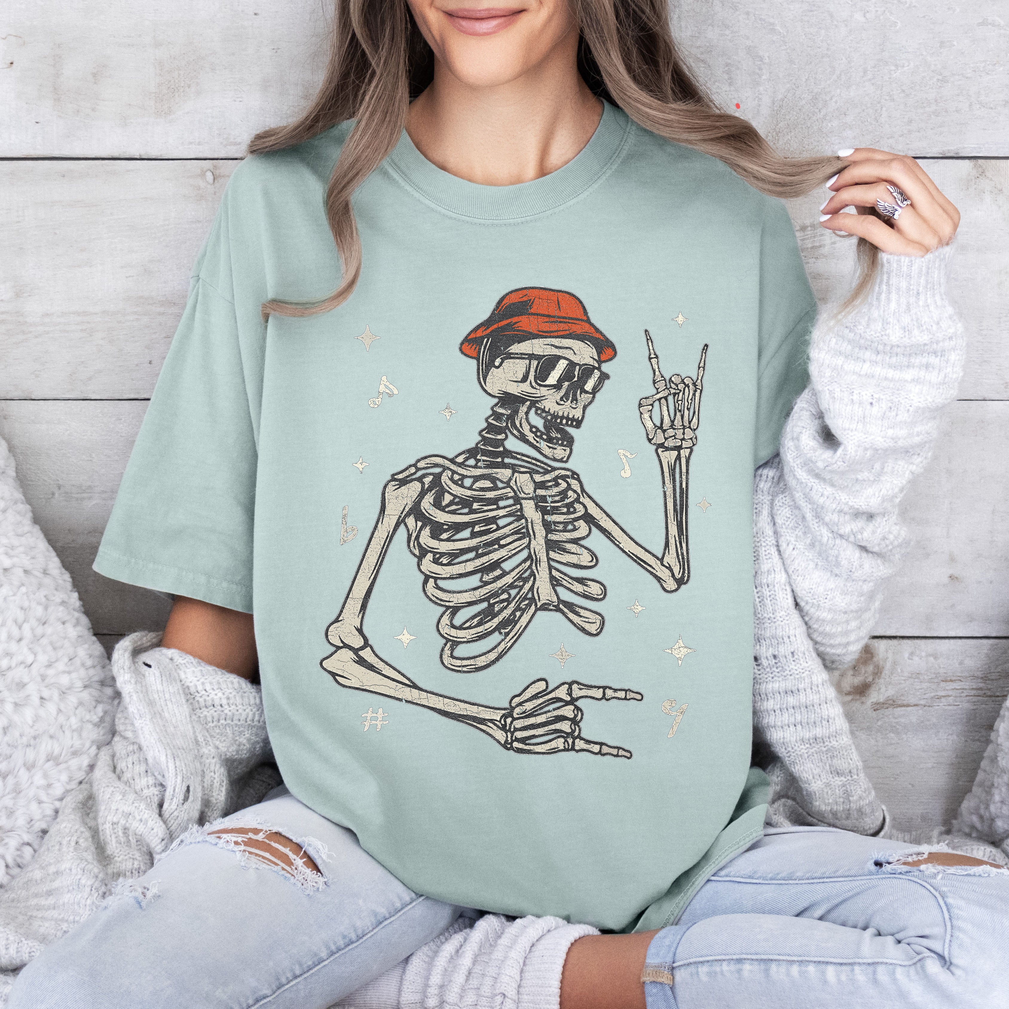 Rocker Skeleton, Punk, Music Concert, Retro, Aesthetic, Vintage, Comfort Colors Tshirt